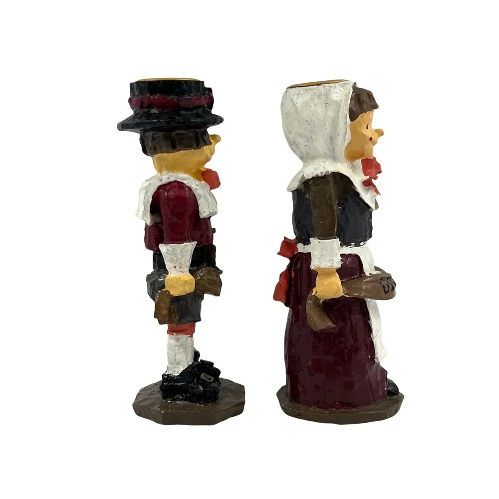Vintage Hermitage Pottery Candlestick Holder Thanksgiving Pilgrims KA772 1998
